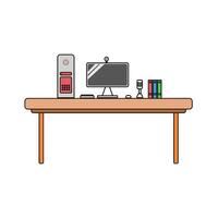 simple desk setup for your office or interior design. illustration of a desk with a computer set and mic. office setup desk with folder vector
