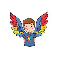 Child with Colorful Angel Wings and a Puzzle Piece Heart for Autism Acceptance vector