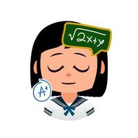 Smart Student Solving Math, Fast-learning student grasping new knowledge, Emoji girl School vector