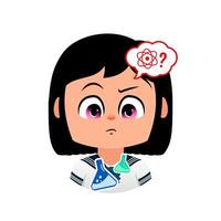 Confused Young Scientist, Emoji girl School, Science student working in the laboratory vector