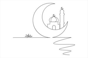 Moon icon one line drawing and isolated vector