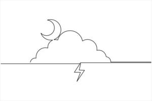 Cloud single line drawing and isolated continuous outline art vector