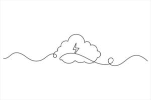 Cloud one line drawing and isolated continuous outline vector