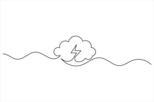 Cloud one line drawing and isolated continuous outline design vector