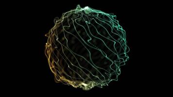 Golden and Teal Abstract Sphere with Flowing Digital Lines video