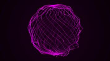 Glowing pink 3D wireframe sphere with dynamic flowing lines on a dark background, representing futuristic and digital design. video