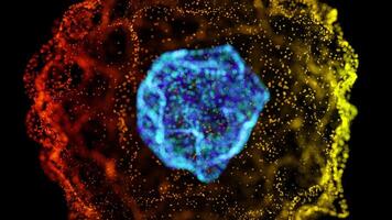 Blue Particle Sphere with Fiery Orange and Yellow Surrounding Glow video