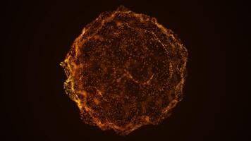 Orange glowing particle sphere with dynamic fluid motion on a dark background video