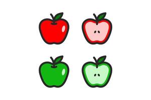 red and green apple icon flat set vector