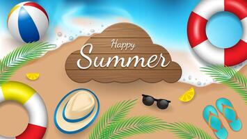 summer background with beach and 3d element vector