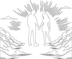 a man and woman standing in front of a cloud vector