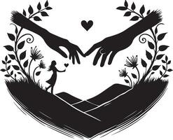 two hands reaching out to each other in a heart shape vector