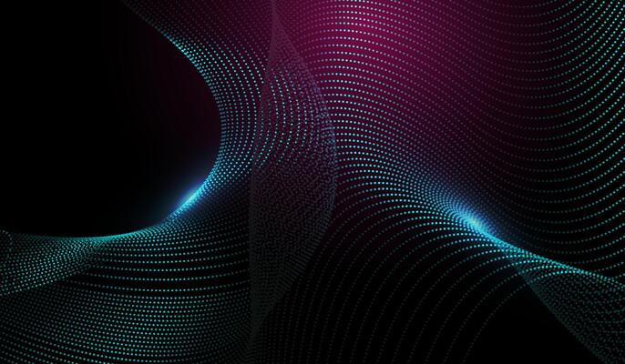 The Abstract wave-like structure made of small, glowing dots, creating a futuristic and dynamic abstract design and Waving Technology pattern Background Design