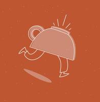 Running inverted cup of coffee drawing in cartoon flat line style on mustard vector