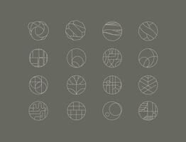 Circle shape icons drawing linear art style on grey background vector