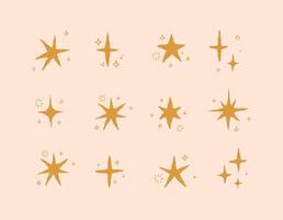 Star shapes with elements drawing in doodle style on beige background vector