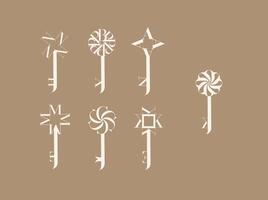 Key graphic art style collection drawing with beige on brown background vector