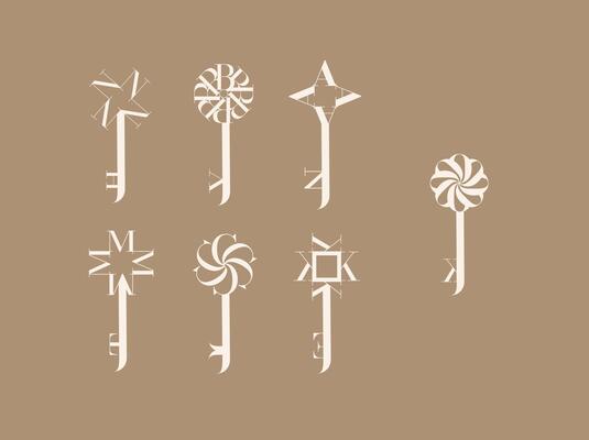Key graphic art style collection drawing with beige on brown background