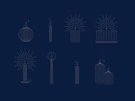 Candle set different forms and shapes drawing in art deco style on blue background vector