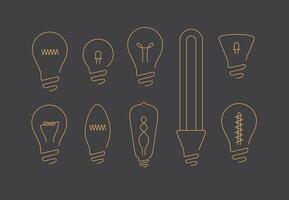 Lamp icons set drawing in flat line style on black background. vector