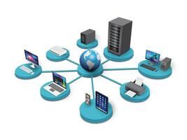 3D Lan network diagram for business and technology concept. WAN of computer networking. vector