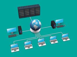 Computer network cloud computing data center. Concept of cloud server and secure internet connection. vector