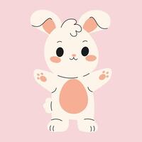 Flat style illustration of a cute Easter bunny standing with open arms, ideal for festive designs, greeting cards, and spring-themed projects. vector