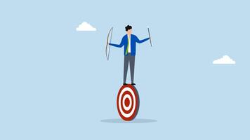 Purpose driven, 4k animation of determined entrepreneur practicing archery with bow and arrow aiming at the target video