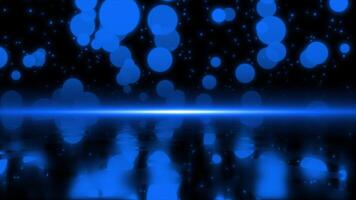 Royal blue color multiple circular shapes moving in 3d space forming water reflection on floor modern design bokeh background video