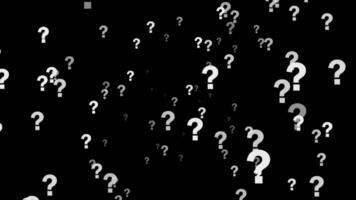 white color appearing and disappearing glowing 3d question mark design dark background video