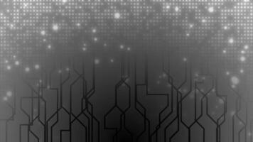black color glowing particles moving upwards with microchip hi-tech design technology background video