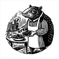 Otter drinking coffee and smoking vector