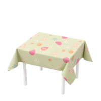 Easter Themed Table with Bunny and Egg Pattern Tablecloth for Spring png