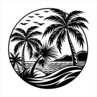 Beach Scene With Palm Trees vector