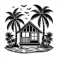 Beach Hut With Palm Trees vector