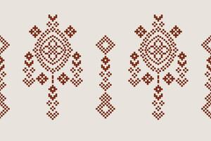 Cross stitch fabric ethnic with brown cream background pattern. vector