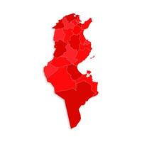Tunisia map with border highlighted regions, states, isolated on white background. Template map of Tunisia. Detailed illustration. vector