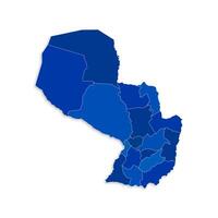 Paraguay map with border highlighted regions, states, isolated on white background. Template map of Paraguay. Detailed illustration. vector