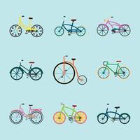 Various types of bicycle illustrations in flat design style vector