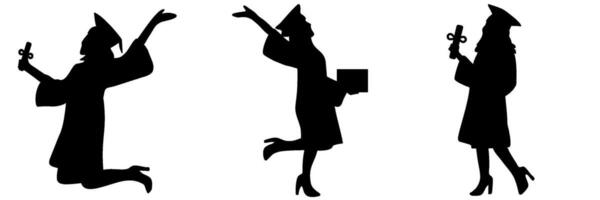 Set shadow of a student in graduation gown on transparent background vector