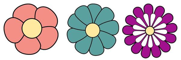 Set of flowers with black line on transparent background vector