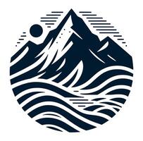 Mountains and waves in a circular design with a background vector
