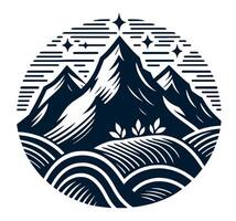 Mountains and waves in a circular design with a background. vector