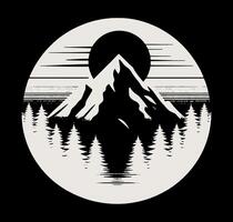 A mountain with a sun and trees in the background vector