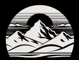 A mountain landscape with a sun and moon in the background vector