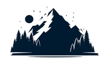 Mountain landscape with trees and moon with a background. vector