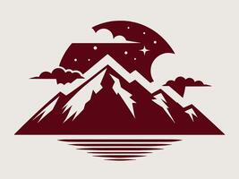 A mountain with clouds and stars on it with a gray background. vector