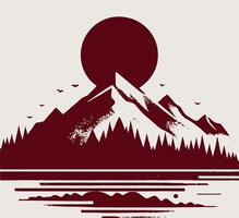 A mountain with trees and birds on it vector