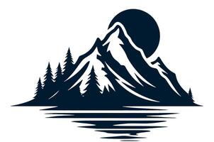 Mountain with pine trees and moon on a white background vector
