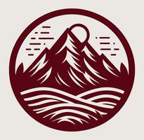 Mountains and waves in a circular design with a grey background. vector